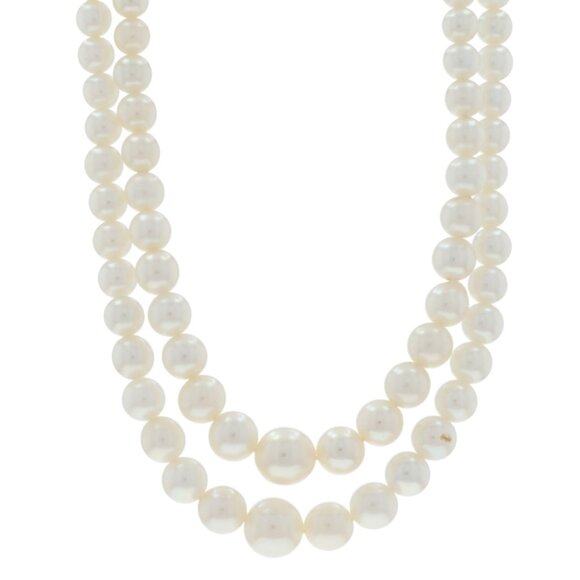 White Gold Graduated Strand Pearl Necklace 15 1/4